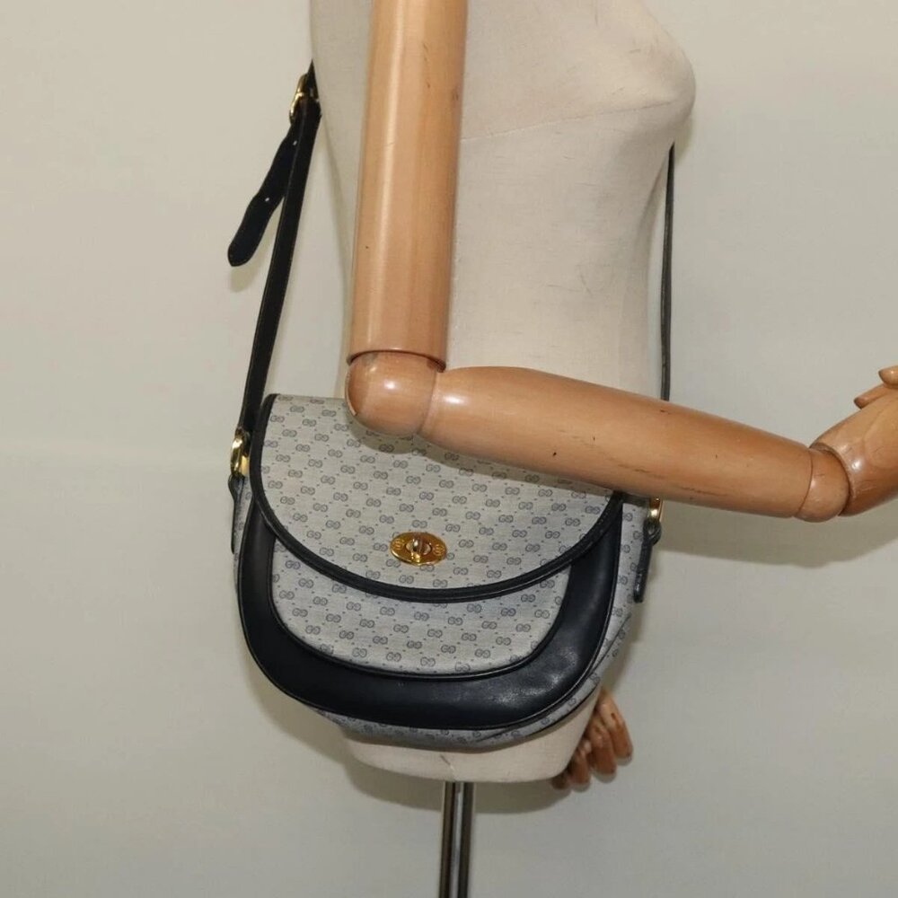 GUCCI Micro GG Supreme Shoulder Bag PVC Navy Gold Auth 135606
